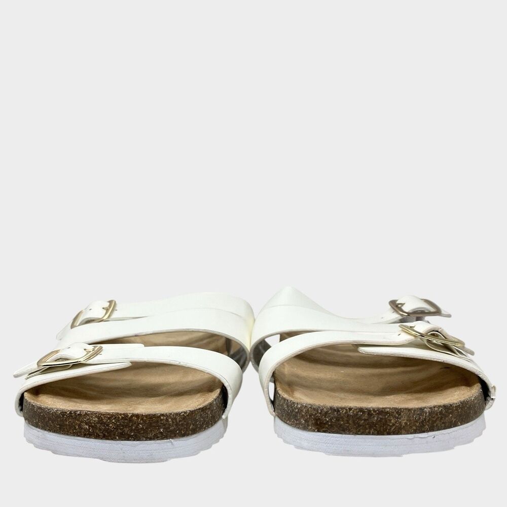 Nine West Double‎ Buckle Sandals 11 White Slip On Comfort Footbed Slides - Picture 4 of 11